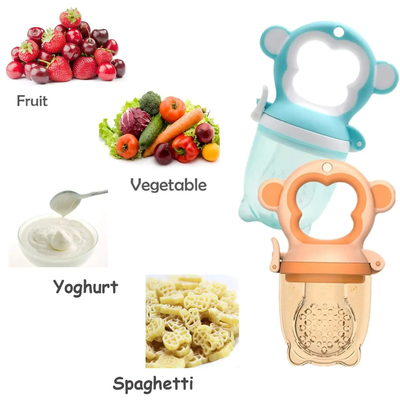 Maymun Şekilli Bebekler Mesh Diş Çıkarma Emziği, 3 Nipelli Silikon Besleyici Diş Kaşıyıcı