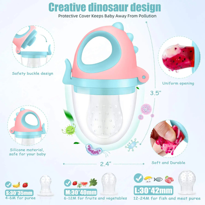 Yenidoğan İçin Sevimli% 100 BPA İçermeyen Gıda Sınıfı Silikon Dinozor Diş Kaşıyıcı Setleri