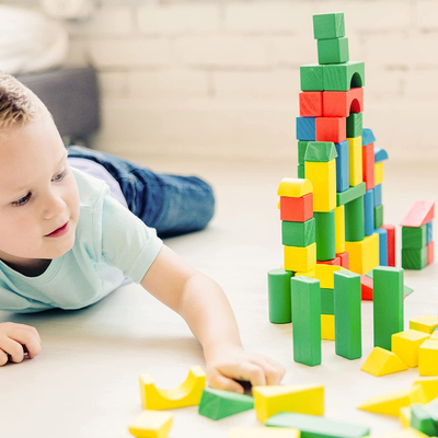 4 Renk ve 9 Şekilde 100 Blok Bebek Eğitimi İçin Ahşap Yapı Taşları Seti