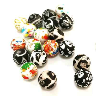Çiğnenebilir Leopar Desenli Silikon Boncuklar 12mm Silikon Boncuklar DIY Bebek Oyuncak