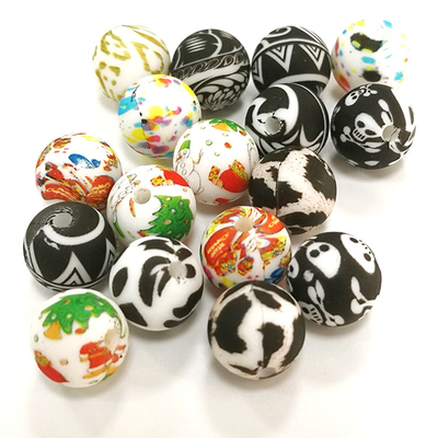 Çiğnenebilir Leopar Desenli Silikon Boncuklar 12mm Silikon Boncuklar DIY Bebek Oyuncak