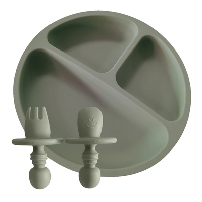 Çevre Dostu Taşınabilir Bölünmüş Silikon Bebek Tabağı 19.8cm Kaşık Ve Çatal Besleme Seti
