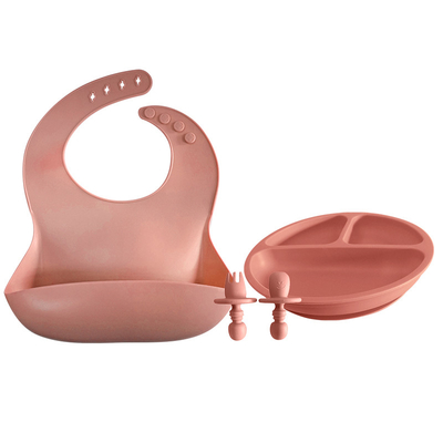 Yumuşak Silikon Bebek Tabağı Ve Kaşık Seti BPA Lateks Ücretsiz çevre dostu önlükler 29x23cm
