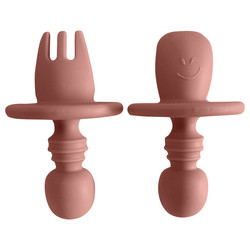 Ftalatsız Mini Silikon Bebek Çatal Kaşığı Bebek Kaşığı ve Çatal Seti FDA